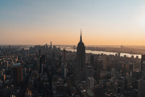 Sunset, New York City, city overview of SUMMIT One Vanderbilt, Empire State Building, One World, Manhattan, USA Sunset, New York City, city overview of SUMMIT One Vanderbilt, Empire State Building, One World, Manhattan, USA