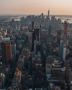 Sunset, New York City, city overview of SUMMIT One Vanderbilt, One World, Manhattan, USA Sunset, New York City, city overview of SUMMIT One Vanderbilt, One World, Manhattan, USA
