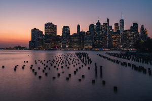Old Pier 1, Brooklyn, Manhattan skyline, New York City, USA, sunset Old Pier 1, Brooklyn, Manhattan skyline, New York City, USA, sunset