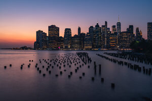 Old Pier 1, Brooklyn, Manhattan skyline, New York City, USA, sunset Old Pier 1, Brooklyn, Manhattan skyline, New York City, USA, sunset