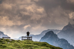 Germany, Berchtesgadener Land, alpine summer in Bavaria, Mordaualm, Almkreuz, mountain peaks, clouds Germany, Berchtesgadener Land, alpine summer in Bavaria, Mordaualm, Almkreuz, mountain peaks, clouds