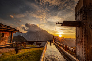 Germany, Bavaria, Berchtesgaden, Berchtesgaden Alps, mountains, alps, alpine hut, landscape, summer, mountain range, Watzmann, clouds, sunset Germany, Bavaria, Berchtesgaden, Berchtesgaden Alps, mountains, alps, alpine hut, landscape, summer, mountain range, Watzmann, clouds, sunset