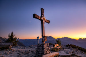 Summit cross at Kehlstein in the sunset, Berchtesgaden, Berchtesgadener Land, Upper Bavaria, Bavaria, Germany, Summit cross at Kehlstein in the sunset, Berchtesgaden, Berchtesgadener Land, Upper Bavaria, Bavaria, Germany,