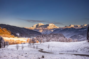 Wintry landscape, Ramsau near Berchtesgaden, Bavaria, Germany, idyllic mood with the first snow at the mountain climbing village of Ramsau Wintry landscape, Ramsau near Berchtesgaden, Bavaria, Germany, idyllic mood with the first snow at the mountain climbing village of Ramsau