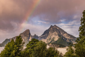 Mountain landscape with rainbow after a thunderstorm, Watzmann, Berchtesgaden, Berchtesgadener Land, Germany Mountain landscape with rainbow after a thunderstorm, Watzmann, Berchtesgaden, Berchtesgadener Land, Germany
