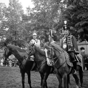 Amateur actors on horses wearing uniforms of the German Kaiserreich era, Germany 1930s. Amateur actors on horses wearing uniforms of the German Kaiserreich era, Germany 1930s.