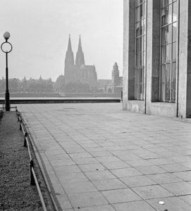 View from one of the Cologne fair buildings to the Cologne cathedral, Germany 1930s. View from one of the Cologne fair buildings to the Cologne cathedral, Germany 1930s.