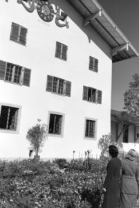 Two young women are strolling through the city hall garden at the Chiemsee, Germany 1930s. Two young women are strolling through the city hall garden at the Chiemsee, Germany 1930s.