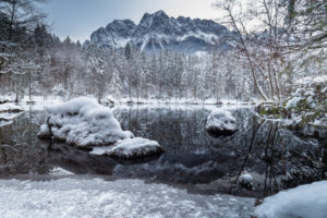 Germany, Bavaria, Bavarian alps, Grainau, Badersee and Waxensteine in winter Germany, Bavaria, Bavarian alps, Grainau, Badersee and Waxensteine in winter