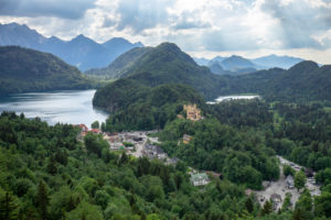 Germany, Bavaria, Hohenschwangau, view to Hohenschwangau Castle and the Alpsee Germany, Bavaria, Hohenschwangau, view to Hohenschwangau Castle and the Alpsee