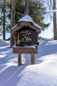 Europa, Österreich, Berchtesgadener Alpen, Salzburg, Werfen, Ostpreussenhütte, Eingeschneites Schild der Dielalm bei Werfen Europa, Österreich, Berchtesgadener Alpen, Salzburg, Werfen, Ostpreussenhütte, Eingeschneites Schild der Dielalm bei Werfen