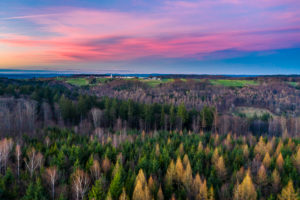 Aerial view, sunset in the Swabian forest, Rems-Murr-Kreis, Baden Württemberg, Germany Aerial view, sunset in the Swabian forest, Rems-Murr-Kreis, Baden Württemberg, Germany