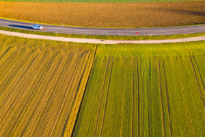 Aerial view street, arable land in autumn, Rems-Murr-Kreis, Baden Württemberg, Germany Aerial view street, arable land in autumn, Rems-Murr-Kreis, Baden Württemberg, Germany