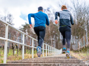 2 men, 21 years, 30 years, jogging on Kappelberg, Remstal, Baden-Württemberg, Germany 2 men, 21 years, 30 years, jogging on Kappelberg, Remstal, Baden-Württemberg, Germany
