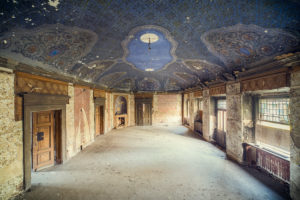 Ballroom with blue ceiling in a former castle somewhere in Europe Ballroom with blue ceiling in a former castle somewhere in Europe
