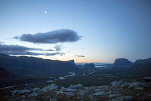 night view over the Rapadalen from the camp, Sarek National Park, Sweden night view over the Rapadalen from the camp, Sarek National Park, Sweden