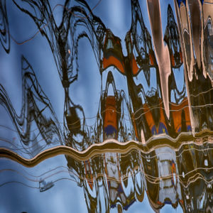 Reflection of cranes in the city harbor of Rostock Reflection of cranes in the city harbor of Rostock