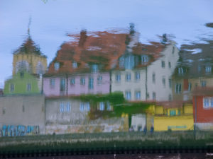 Residential buildings reflecting in the water of the Danube in Regensburg, Residential buildings reflecting in the water of the Danube in Regensburg,