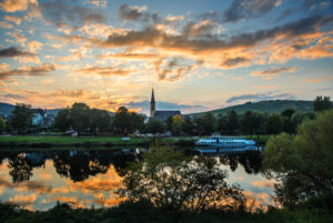 Moselle shore with evening sky in front of Trittenheim Moselle shore with evening sky in front of Trittenheim