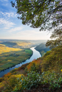 View over the autumnal Moselle landscape near Neumagen-Drohn. View over the autumnal Moselle landscape near Neumagen-Drohn.