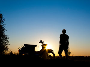 Silhouette, moped, person Silhouette, moped, person
