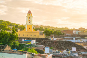 The roofs over Trinidad with the former Franciscan monastery in the background, morning mood with haze, Cuba The roofs over Trinidad with the former Franciscan monastery in the background, morning mood with haze, Cuba