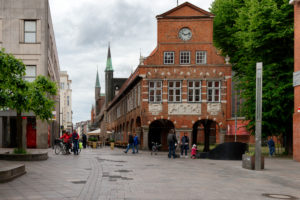 View from Breite Strasse on the town hall in the old town of Lübeck, UNESCO World Heritage, Lübeck, Schleswig-Holstein, Germany View from Breite Strasse on the town hall in the old town of Lübeck, UNESCO World Heritage, Lübeck, Schleswig-Holstein, Germany