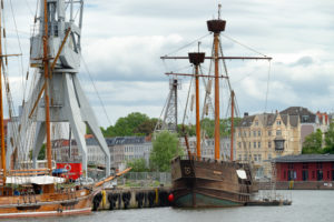 Museum harbor to Lübeck with a view of the three-master Lisa von Lübeck, Lübeck, Schleswig-Holstein, Germany Museum harbor to Lübeck with a view of the three-master Lisa von Lübeck, Lübeck, Schleswig-Holstein, Germany