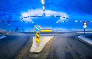 Traffic circle in a tunnel in Norway