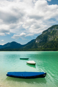 Fishing Boats on Sylvenstein Reservoir, Bavaria, Germany, 2016