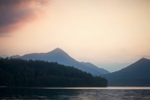 Evening mood with afterglow at the Walchensee in Upper Bavaria