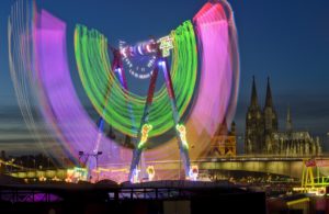 Germany, North Rhine-Westphalia, Cologne, funfair on the Deutz shore at night, view at the Cologne Cathedral, Germany, North Rhine-Westphalia, Cologne, funfair on the Deutz shore at night, view at the Cologne Cathedral,