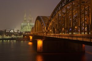 Germany, North Rhine-Westphalia, Cologne, view from the Rhine from the Deutz Rhine banks, philharmonic concert hall, Cologne Cathedral and Hohenzollernbrücke at night, Germany, North Rhine-Westphalia, Cologne, view from the Rhine from the Deutz Rhine banks, philharmonic concert hall, Cologne Cathedral and Hohenzollernbrücke at night,