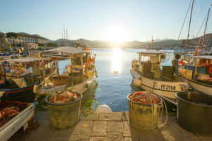 Fishing boats lie in the evening sun in the old port of Portoferraio, Elba, Toscana, Italy. Fishing boats lie in the evening sun in the old port of Portoferraio, Elba, Toscana, Italy.