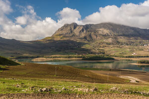 Wild inland landscape at Lago di Piana degli Albanesi, Palermo, Sicily, Italy.