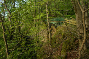 A bridge leads to the Rosenstein ruins in the forest near Heubach, Baden-Württemberg, Germany A bridge leads to the Rosenstein ruins in the forest near Heubach, Baden-Württemberg, Germany