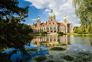 The New Town Hall at Maschpark is the landmark of Hanover, Lower Saxony, Germany. The New Town Hall at Maschpark is the landmark of Hanover, Lower Saxony, Germany.