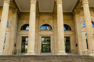 Portico of the Leine Palace where the Lower Saxony State Parliament is housed. Hanover, Lower Saxony, Germany. Portico of the Leine Palace where the Lower Saxony State Parliament is housed. Hanover, Lower Saxony, Germany.
