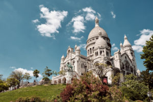 Europe, France, Paris, Montmartre, Sacre Coeur, Low angle view Europe, France, Paris, Montmartre, Sacre Coeur, Low angle view