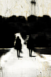 The silhouettes of two riders on a narrow way, The silhouettes of two riders on a narrow way,
