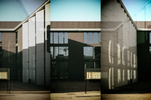 Abstract collage of the modern buildings of the music college on the grounds of Johannes Gutenberg University of Mainz, Abstract collage of the modern buildings of the music college on the grounds of Johannes Gutenberg University of Mainz,