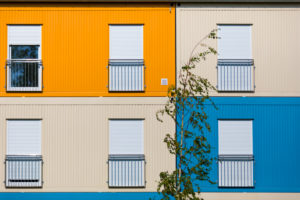 Refugee accommodation, colored living containers Refugee accommodation, colored living containers
