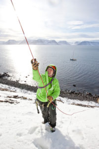 Climbing in Isafjördur in winter, Westfjords, Iceland