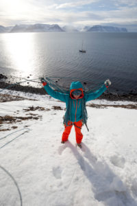 Climbing in Isafjördur in winter, Westfjords, Iceland