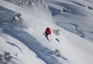 Deep snow downhill from the Rosshütte, near Seefeld, Karwendel, Tyrol, Austria
