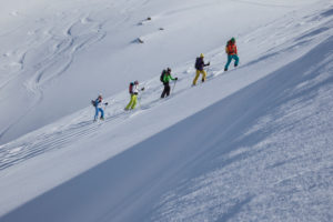 Group on a ski tour in Kühtai, Stubai Alps, Tyrol, Austria