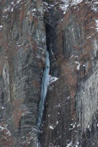 Ice climbing in the Lyngen Alps, Lyngen Peninsula in Fylke Troms, Norway