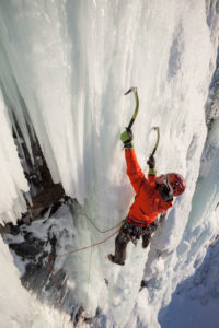 Ice climbing in the Lyngen Alps, Lyngen Peninsula in Fylke Troms, Norway