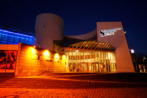 Germany, North Rhine-Westphalia, Cologne, Rheinauhafen, chocolate museum, in the evening Germany, North Rhine-Westphalia, Cologne, Rheinauhafen, chocolate museum, in the evening