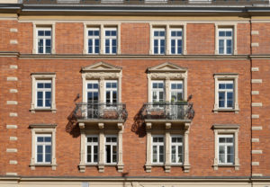 Germany, Bavaria, Munich, listed tenement building, corner building in nordic brick renaissance with tower bay, facade Germany, Bavaria, Munich, listed tenement building, corner building in nordic brick renaissance with tower bay, facade